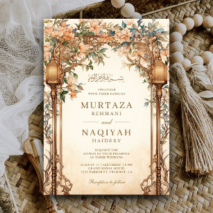 Invitación Vintage Floral Arbor Boda Musulmana Lámpara Islámi