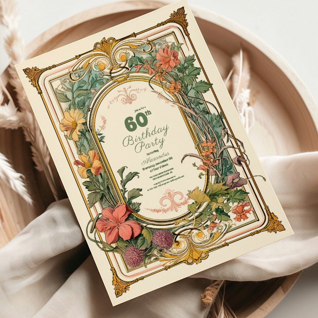 Invitación Vintage Floral Art Nouveau 60 cumpleaños (Subido por el creador)