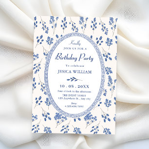 Invitación Vintage floral azul