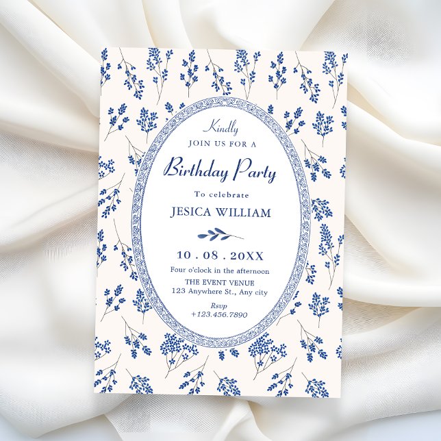 Invitación Vintage floral azul (Subido por el creador)