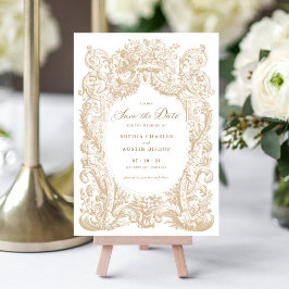 Invitación Vintage Floral Baroque Frame Gold Salvar la fecha