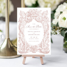 Invitación Vintage Floral Baroque Frame Rubor Guardar la fech