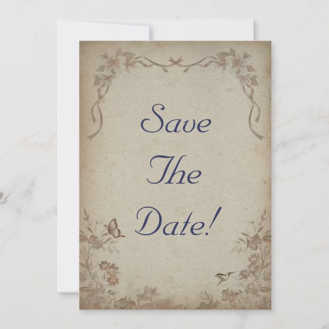 Invitación Vintage Floral Beige Avisa la Fecha (Anverso)
