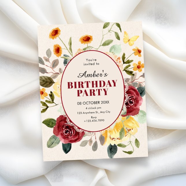 Invitación Vintage floral birthday (Subido por el creador)