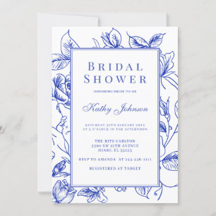 Invitación Vintage Floral Blue Chinoiserie Bridal Shower