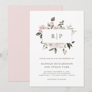 Invitación Vintage Floral   Boda monograma de color de agua d