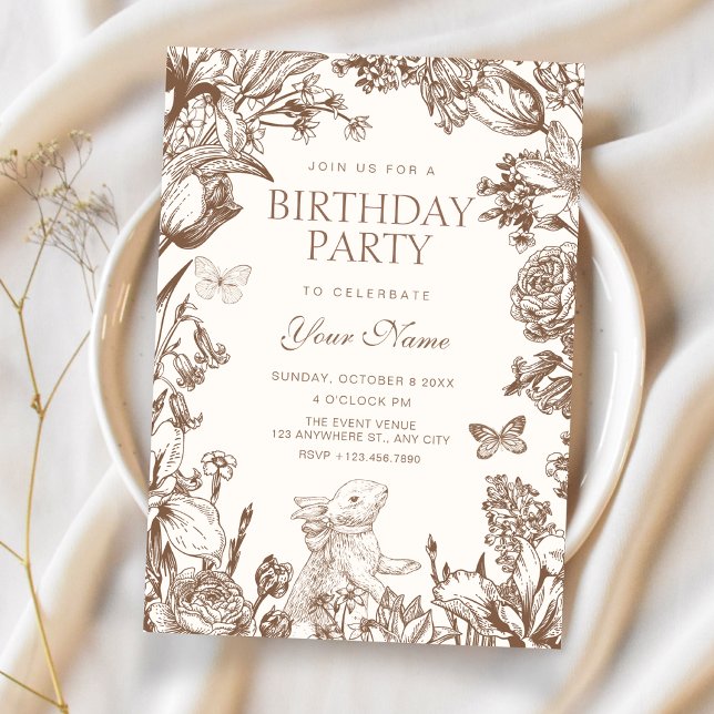 Invitación Vintage floral botanical birthday (Subido por el creador)