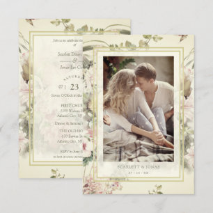 Invitación Vintage Floral Botanical Custom Photo Wedding