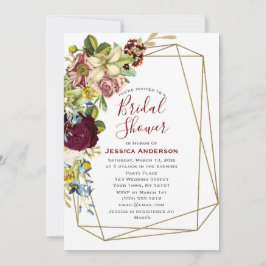 Invitación Vintage Floral Burgundy Gold Bridal Shower