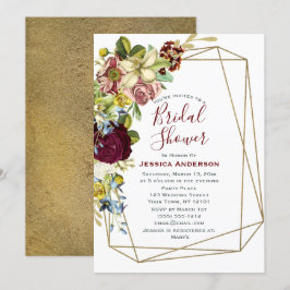 Invitación Vintage Floral Burgundy Gold Bridal Shower