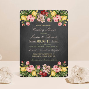 Invitación Vintage Floral Chalkboard Wedding Shower