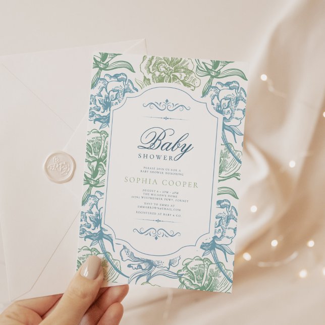 Invitación Vintage Floral Chinoiserie Baby Shower (Subido por el creador)
