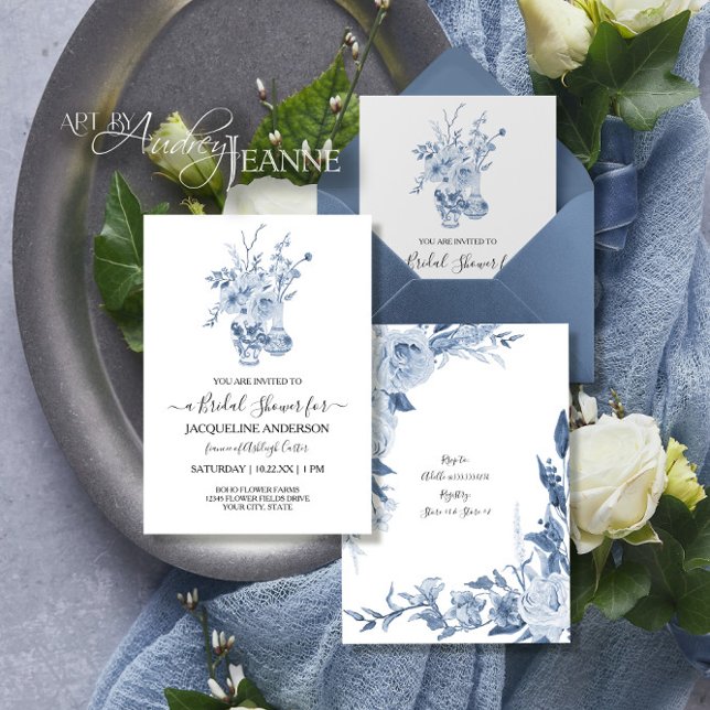 Invitación Vintage Floral Chinoiserie Blue Bridal Shower (Subido por el creador)