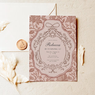 Invitación Vintage Floral Coquette Adulto Cumpleaños