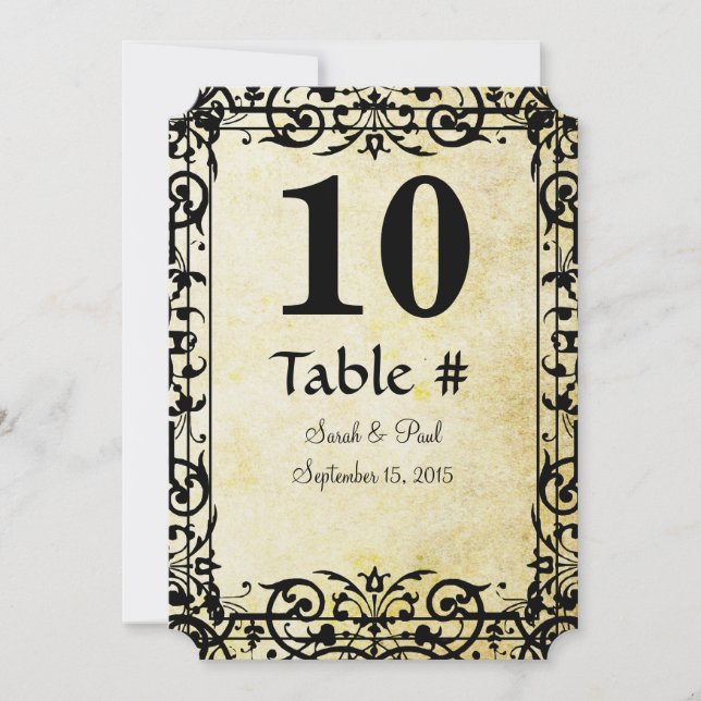 Invitación Vintage Floral Damask Wedding Table No. (Anverso)