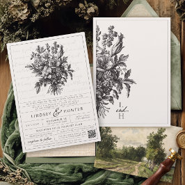 Invitación Vintage Floral Elegant Ivory Christian Wedding