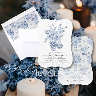 Invitación Vintage Floral Elegante Blue White Baby Shower