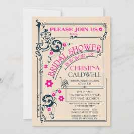 Invitación Vintage Floral Flouriy Navy Magenta Bridal Shower