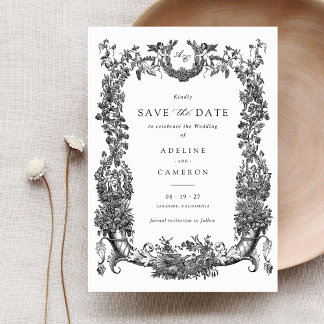 Invitación Vintage Floral Frame Vines Toile Escudo Boda