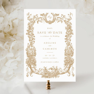Invitación Vintage Floral Frame Vines Toile Gold Boda