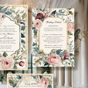 Invitación Vintage floral francés rosa n Boda clásico de oro