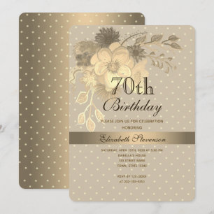 Invitación Vintage Floral Gold 70 cumpleaños