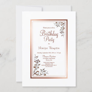 Invitación Vintage Floral Gold Border Birday Party