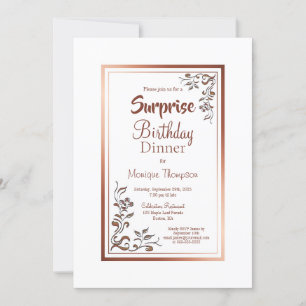 Invitación Vintage Floral Gold Frame Surprise Cumpleaños Cena