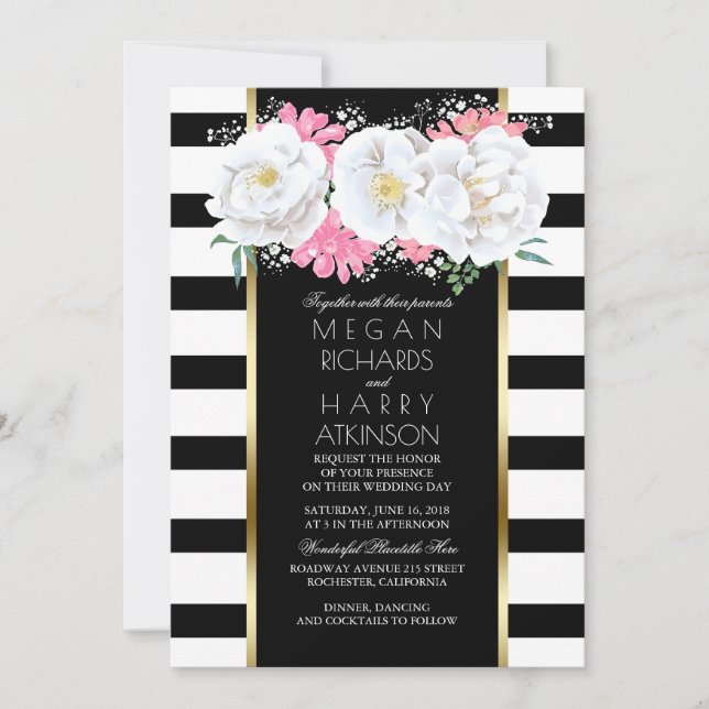 Invitación Vintage Floral Gold White Boda (Anverso)