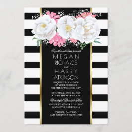 Invitación Vintage Floral Gold White Boda