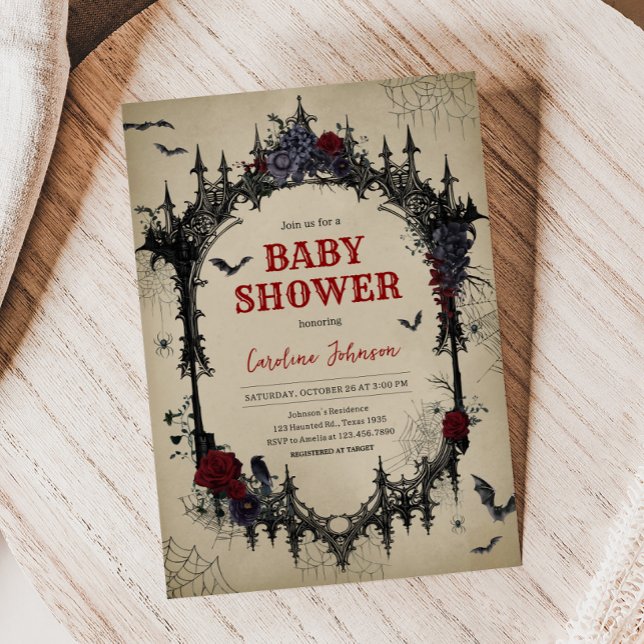 Invitación Vintage Floral Gothic Baby Shower (Vintage Gothic Baby Shower Invitation
)