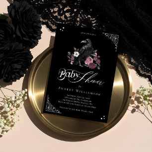 Invitación Vintage Floral Gothic Black Crow Baby Shower