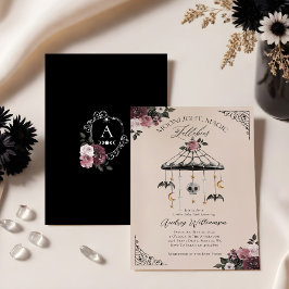 Invitación Vintage Floral Gothic Mobile Spooky Baby Shower