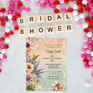 Invitación Vintage Floral Lace Elegante Romántica Ducha Brida