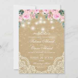 Invitación Vintage Floral Lace Light Boda Islámico Musulmán
