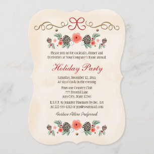 Invitación Vintage Floral Pinecone Business Holiday Party