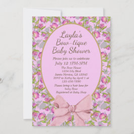 Invitación Vintage Floral Pink Bow Boutique Baby Shower