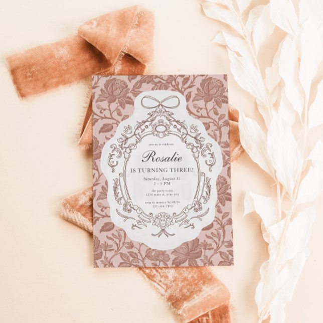 Invitación Vintage Floral Preppy Birday (Vintage Floral Old Money Birthday Invitation)
