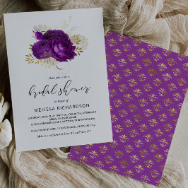Invitación Vintage Floral Purple Gold Damask Ducha de novia