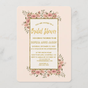 Invitación Vintage Floral Relieve metalizado dorado Frame Bri