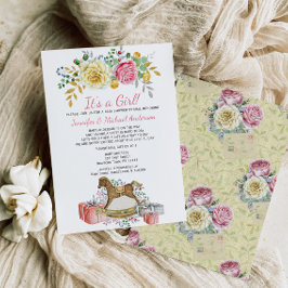 Invitación Vintage Floral Rocke Horse Baby Shower Por Correo
