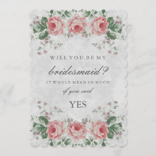 Invitación Vintage Floral Rosa Serás Mi Novia