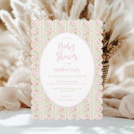 Invitación Vintage Floral Sage Green Girl Baby Shower