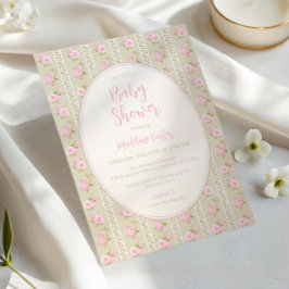 Invitación Vintage Floral Sage Green Girl Baby Shower