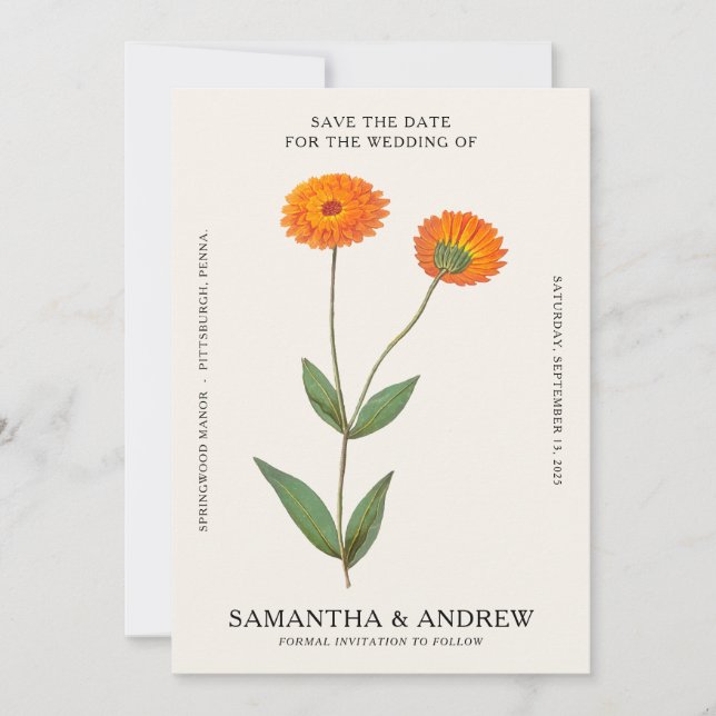 Invitación Vintage Floral Save the Date (Anverso)