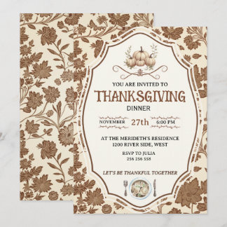 Invitación Vintage Floral Thanksgiving