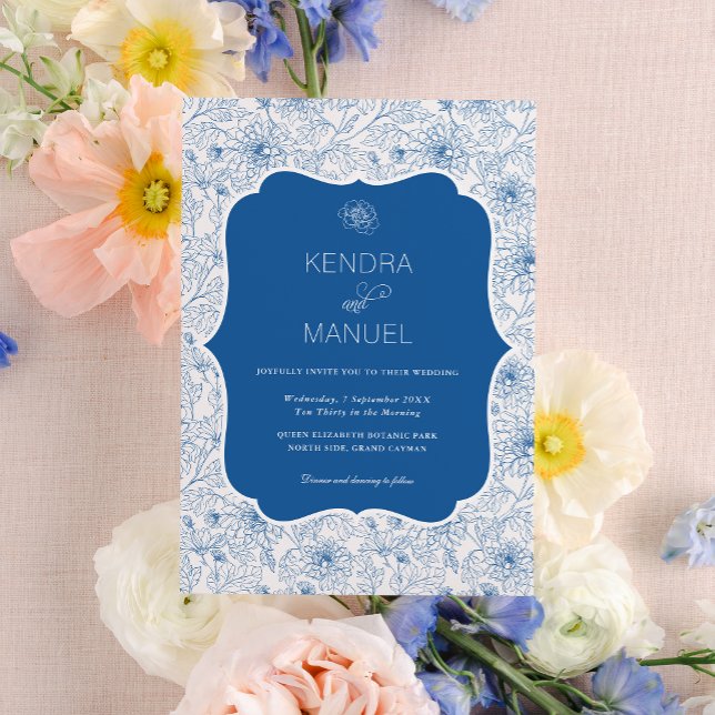 Invitación Vintage Floral Toile French Blue Boda (Subido por el creador)