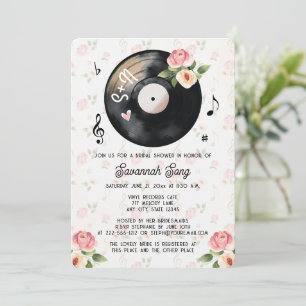 Invitación Vintage Floral Vinyl Record Ducha de novia