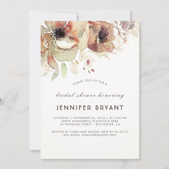Invitación Vintage Floral Water Fall Bridal Shower (Anverso)