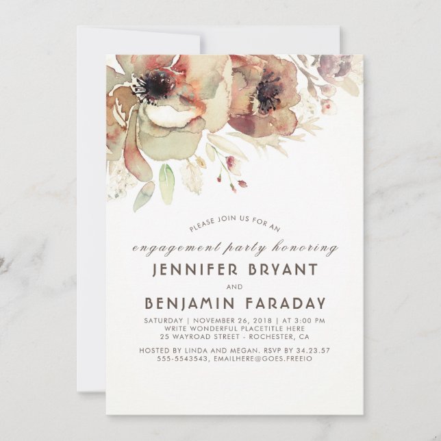 Invitación Vintage Floral Water Fall Engagement Party (Anverso)